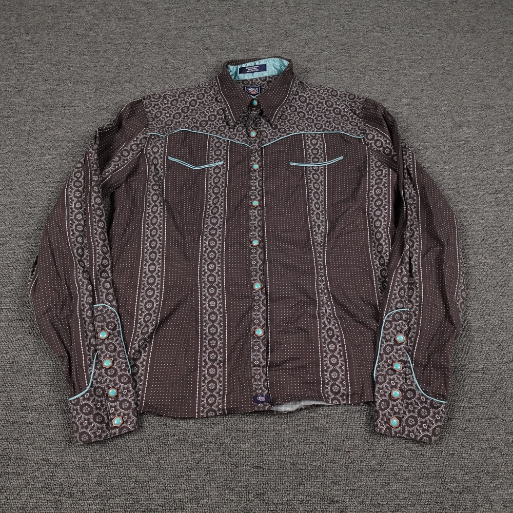 Cruel Girl Shirt Womens Medium Brown Western Pearl Snap Floral Turquoise Piping